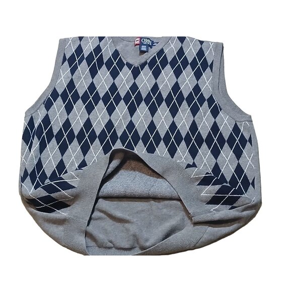 Chaps Mens Argyle Sweater Vest Gray Blue Vneck Ribbed Hem Size XL - Picture 5 of 6